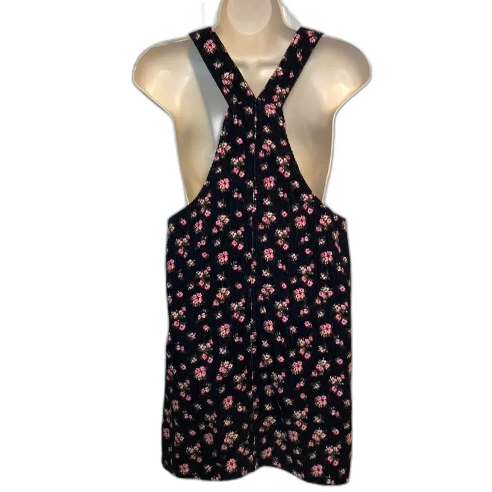 THE CHILDRENS PLACE Overall Dungarees Dress Black with Pink Flower Girls Size 14
